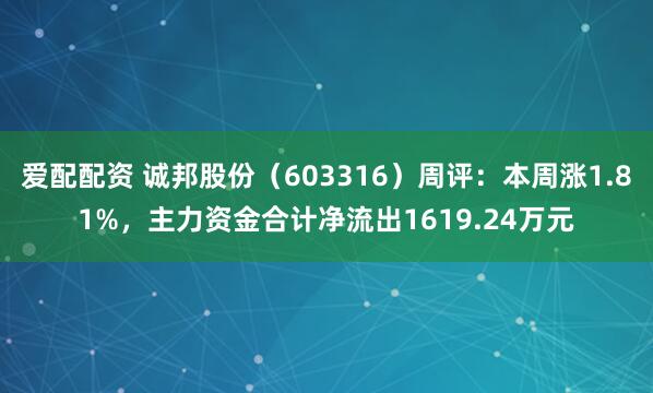 爱配配资 诚邦股份（603316）周评：本周涨1.81%，主力资金合计净流出1619.24万元